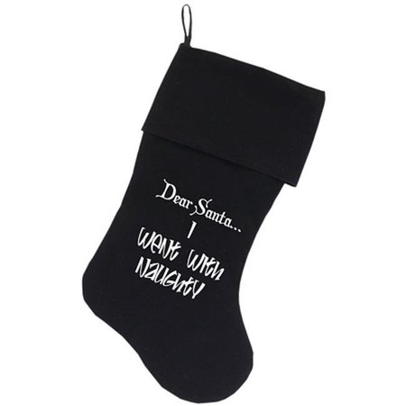 MIRAGE PET Mirage Pet 64-02 BK 18 in. Went with Naughty Screen Print Velvet Christmas Stocking - Black 64-02 BK